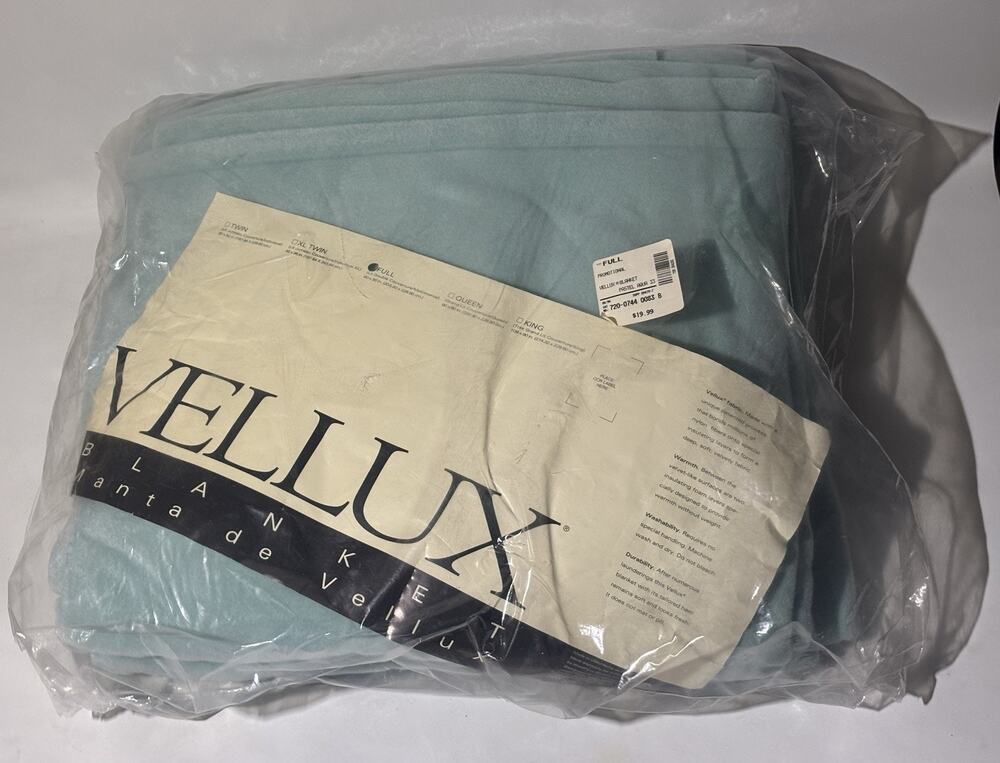Vintage 1996 Vellux Full Size Blanket, Light Blue 80x90” New In Package